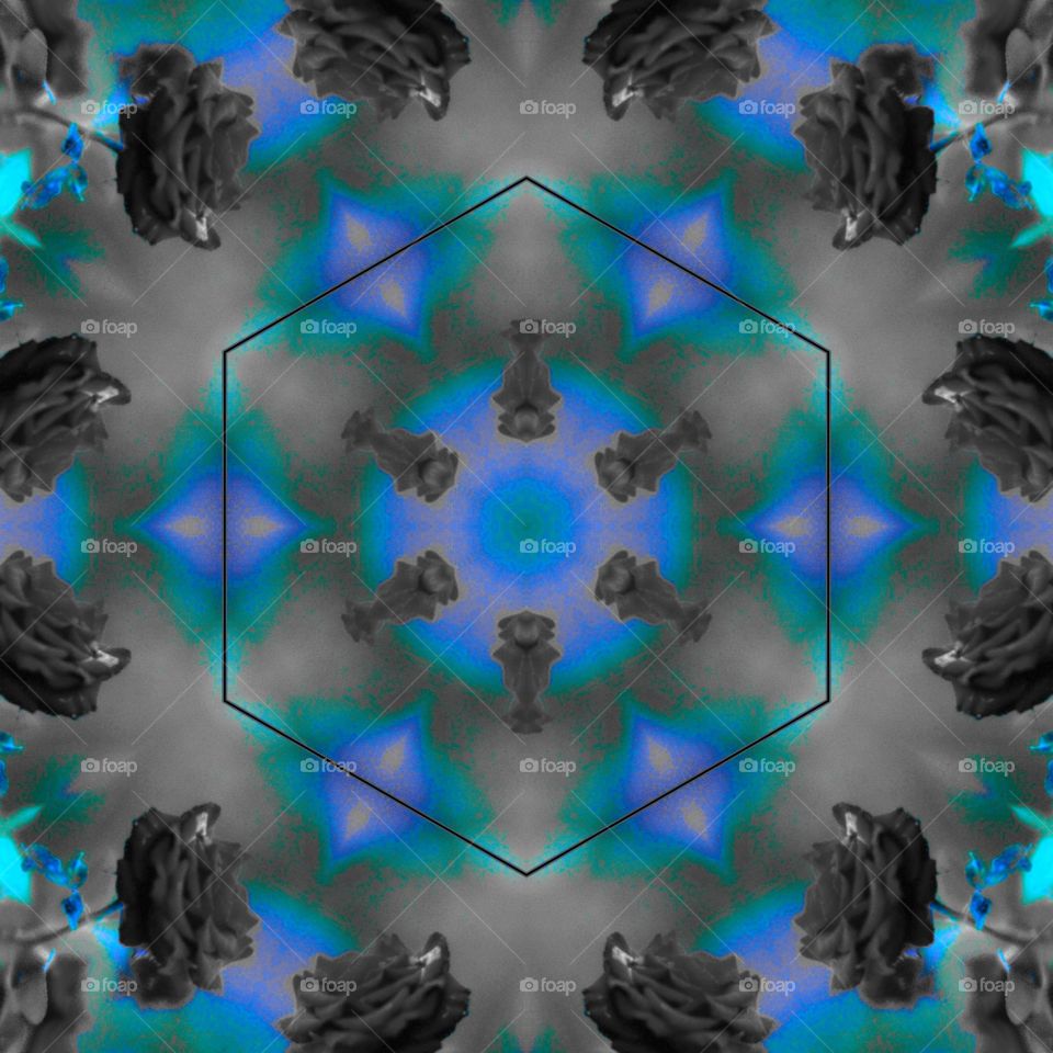 blue background rose kaleidoscope