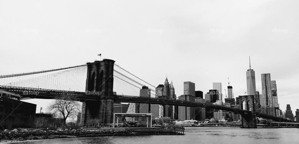 Black and White Panorama of the Brooklyn Bridge, New York City