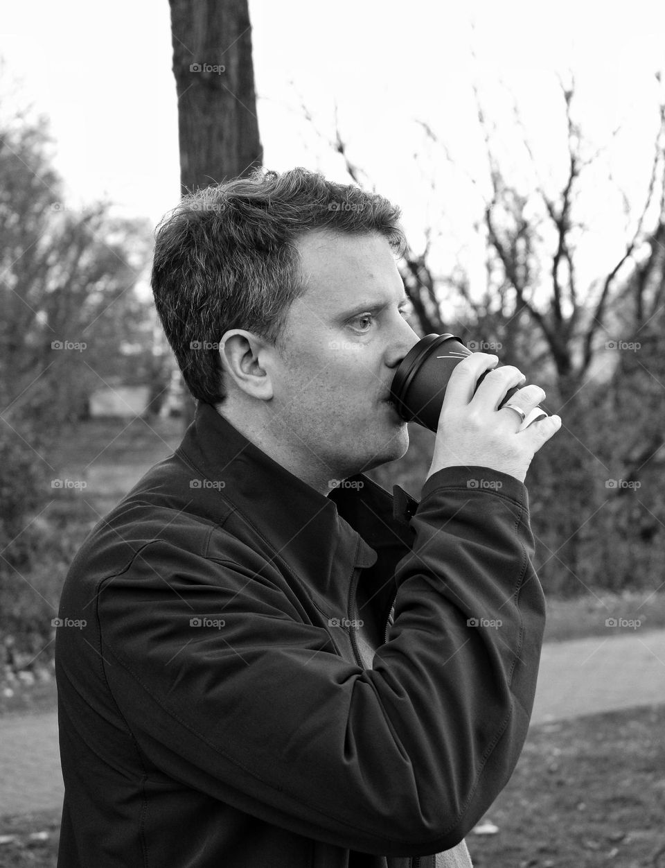 black and white photo of a man without beard