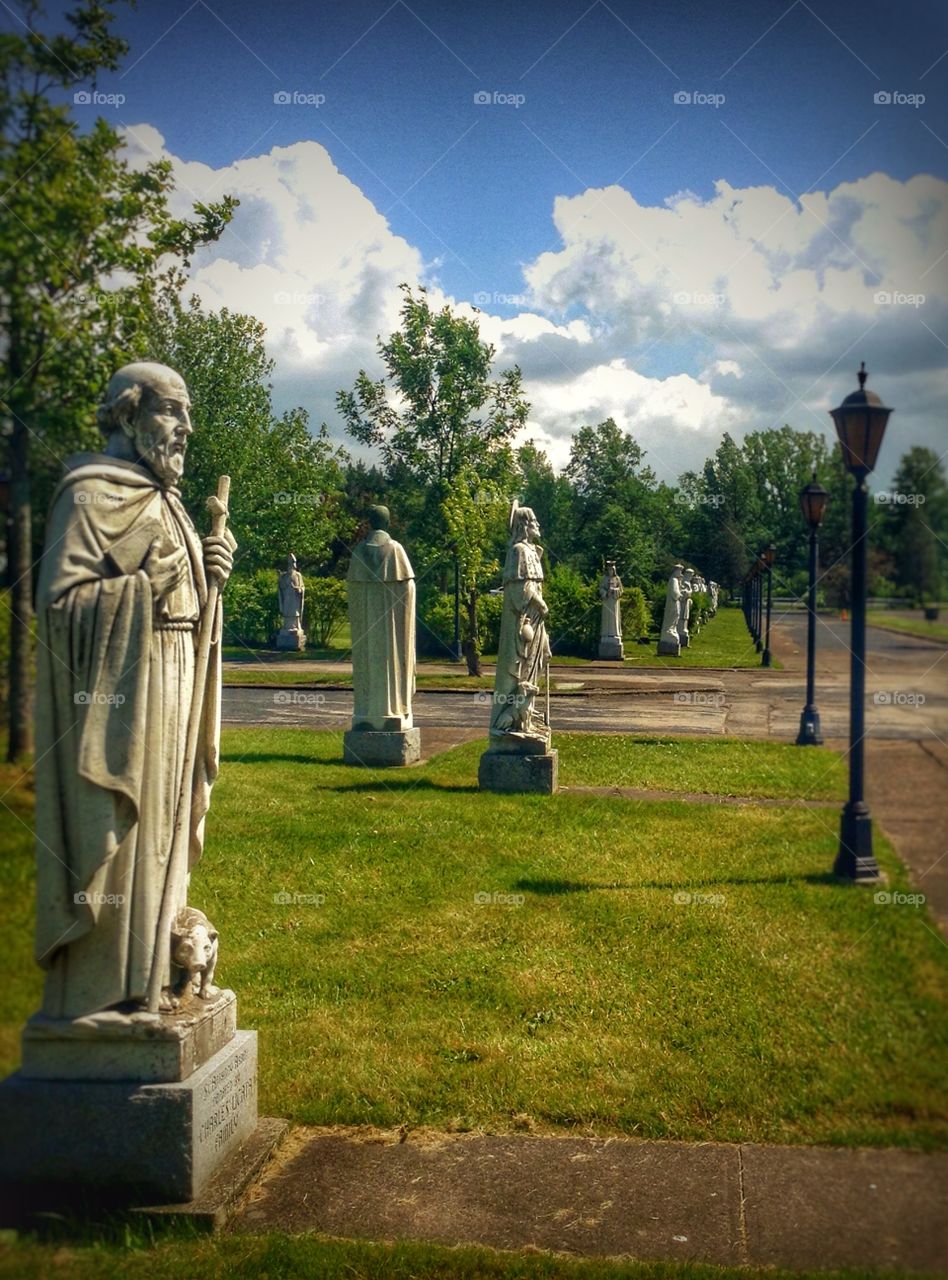 The shrine . Rows of saints at the shrine in Lewiston NY.