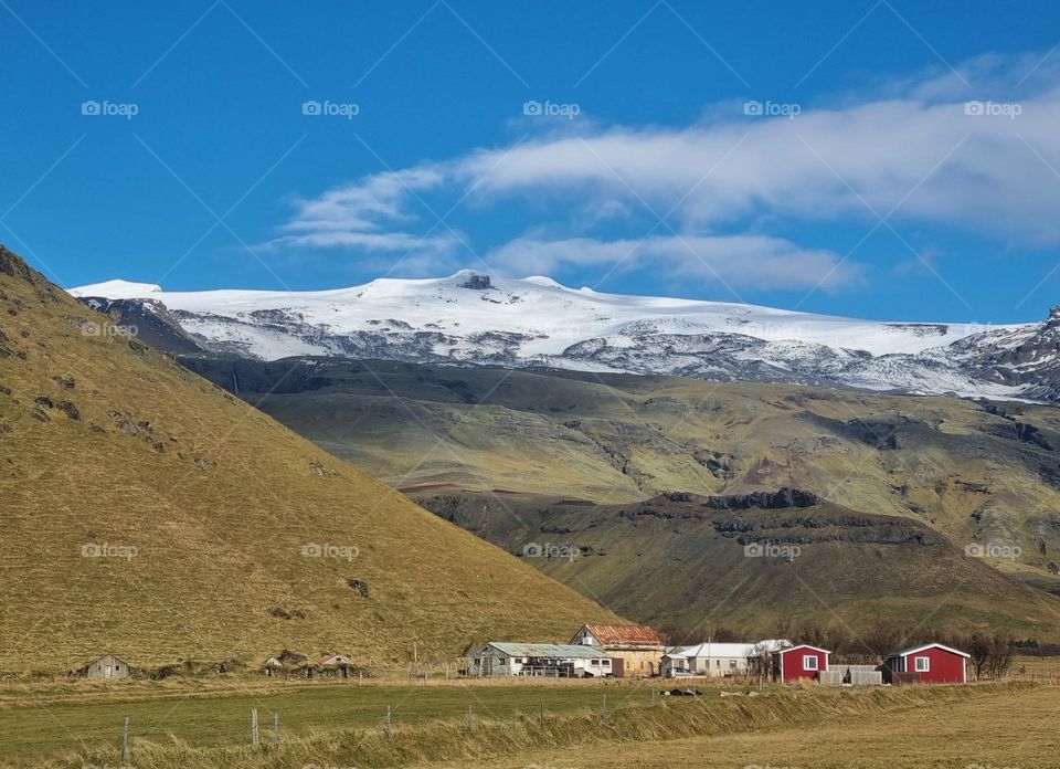 A snow-capped volcano