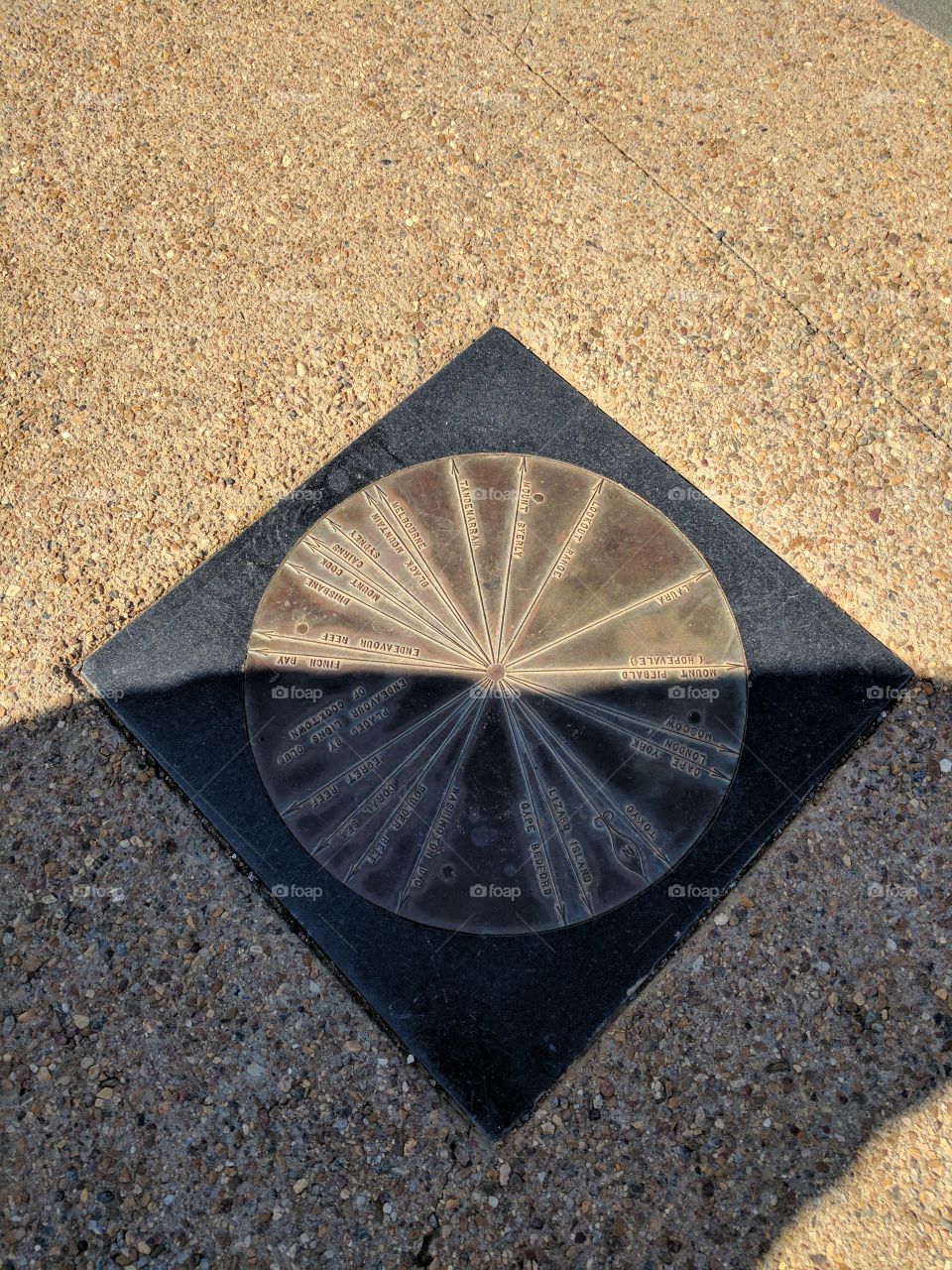Sun dial showing what direction places in Australia are from this spot