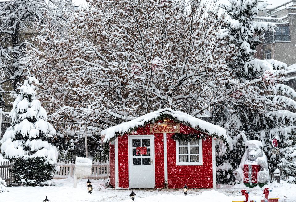 Wooden house in the winter