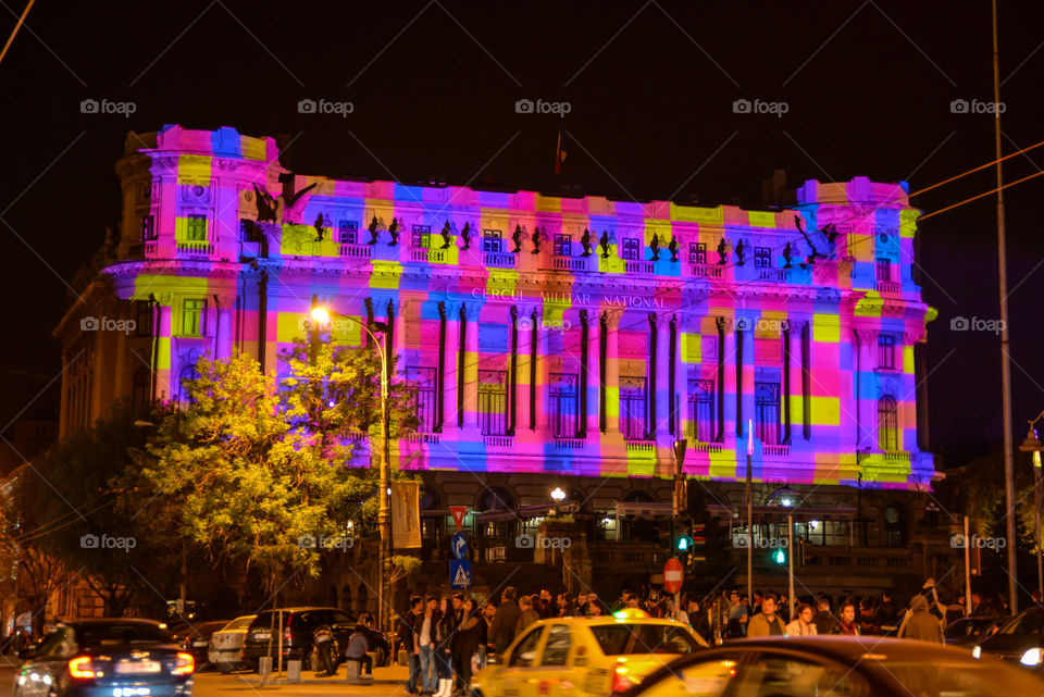 Colorful building. light festival in buchatest