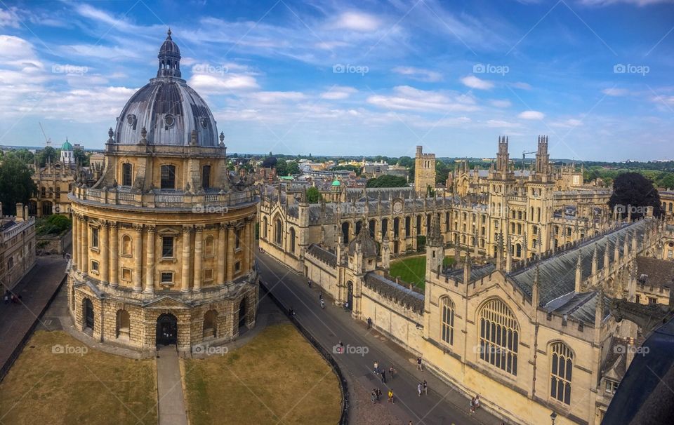 Oxford University’s Radcliffe Camera and All Souls College from the majestic high tower of the University Church