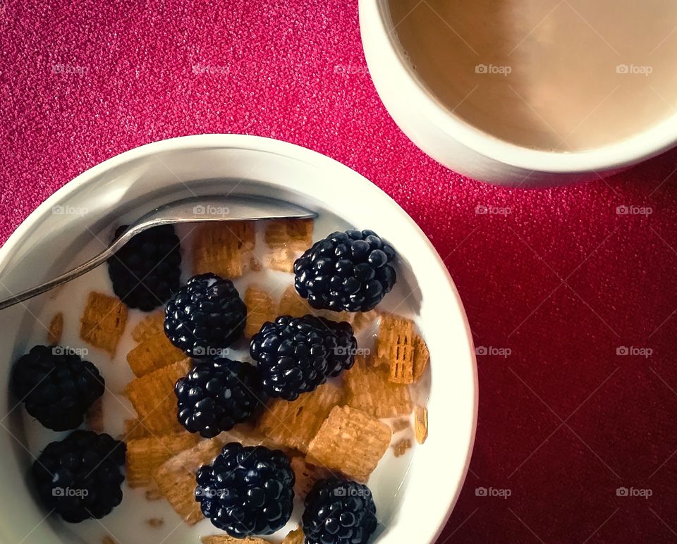 Blackberries on Cereal with Coffee