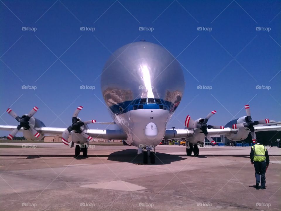 funny airplane. NASA guppy airplane used to shuttle aircraft and spacecraft parts