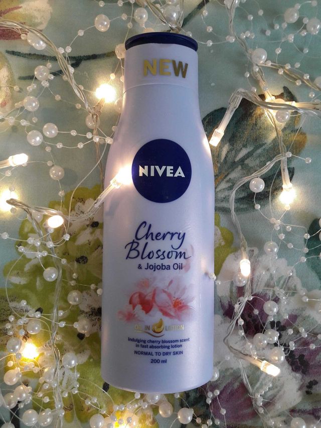 Nivea cherry blossom body lotion with fairy lights pearls and flowers