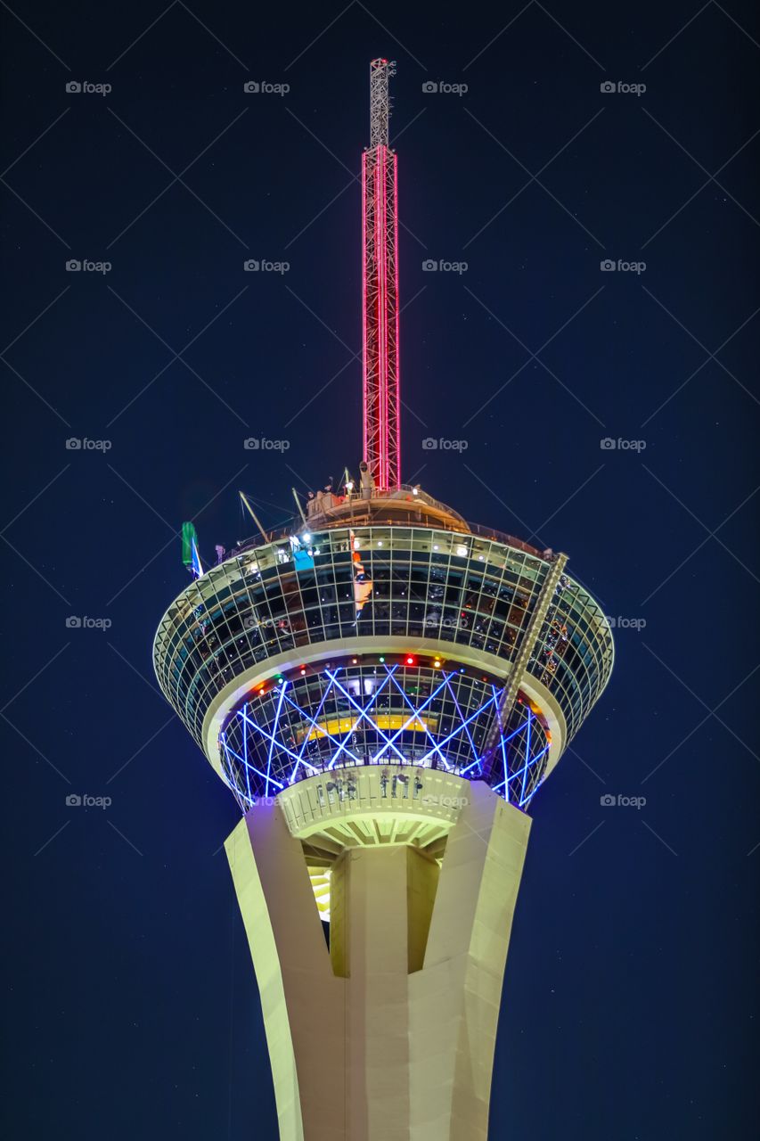 The Stratosphere tower with stars visible late at night. Las Vegas, Nevada.