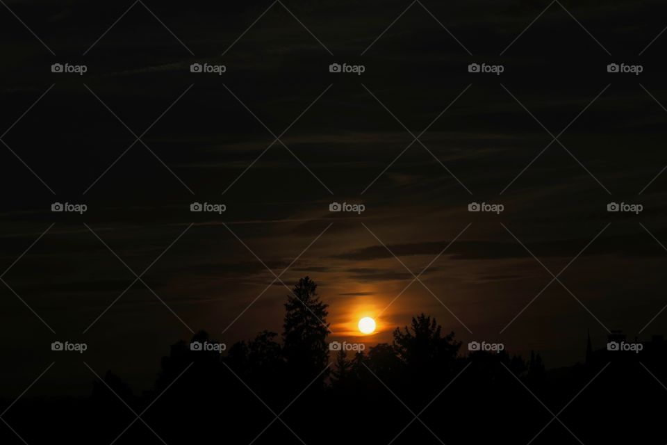 Silhouette of trees against dramatic sky