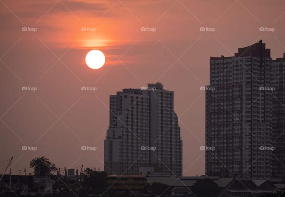 Bangkok/Thailand-March 18 2019:Sun set in the PM 2.5 problem