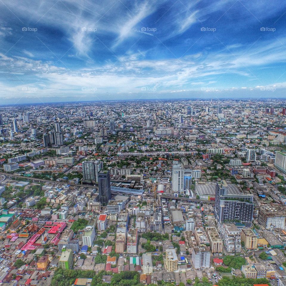 Bangkok Big city view from sky in broad daylight . Bangkok Aerial view