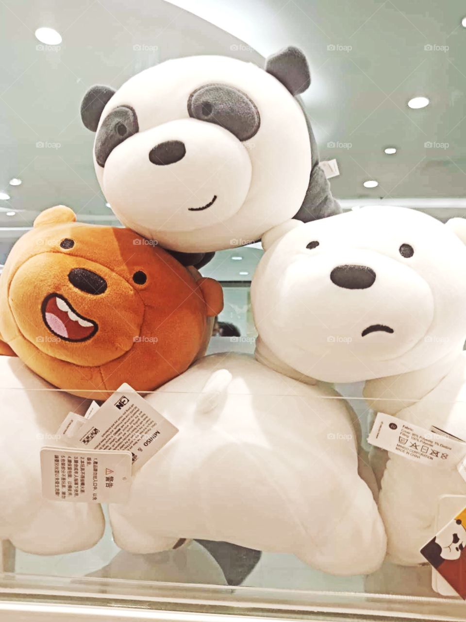 The 'We Bare Bears' well-known main characters' stuff toys in mall sale.