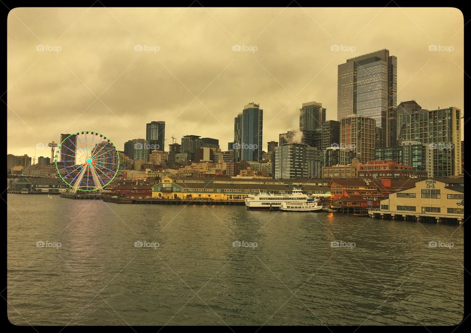 Winter storm clouds over Seattle Waterfront 