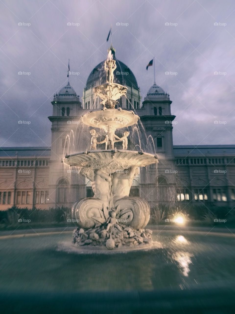 Victorian fountain on front of Royal Exhibition Building Melbourne