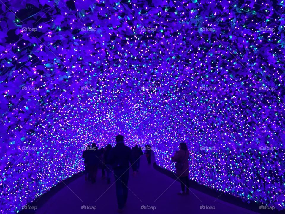 Purple starry night inside a tremendous  tunnel 