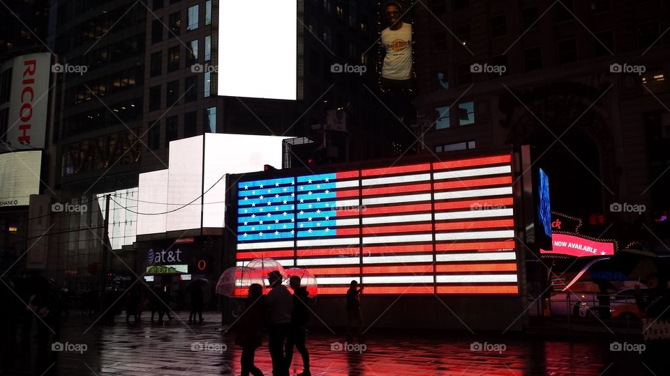 american flag. pictures of ny time square