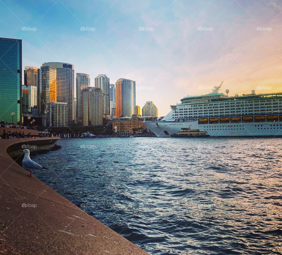 Sunset Ocean liner in Sydney Harbor 
