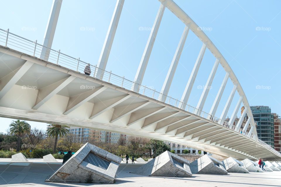 Puente de las Flores (Puente de la Exposicion) bridge across dry riverbed of Turia river. Valencia. Spain.