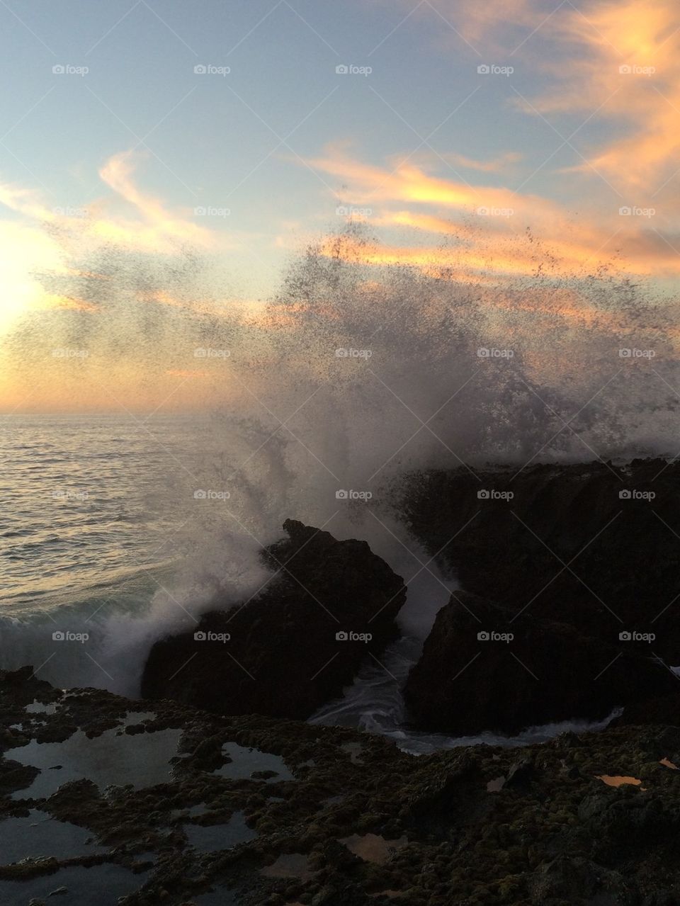Crashing Waves at Sunset