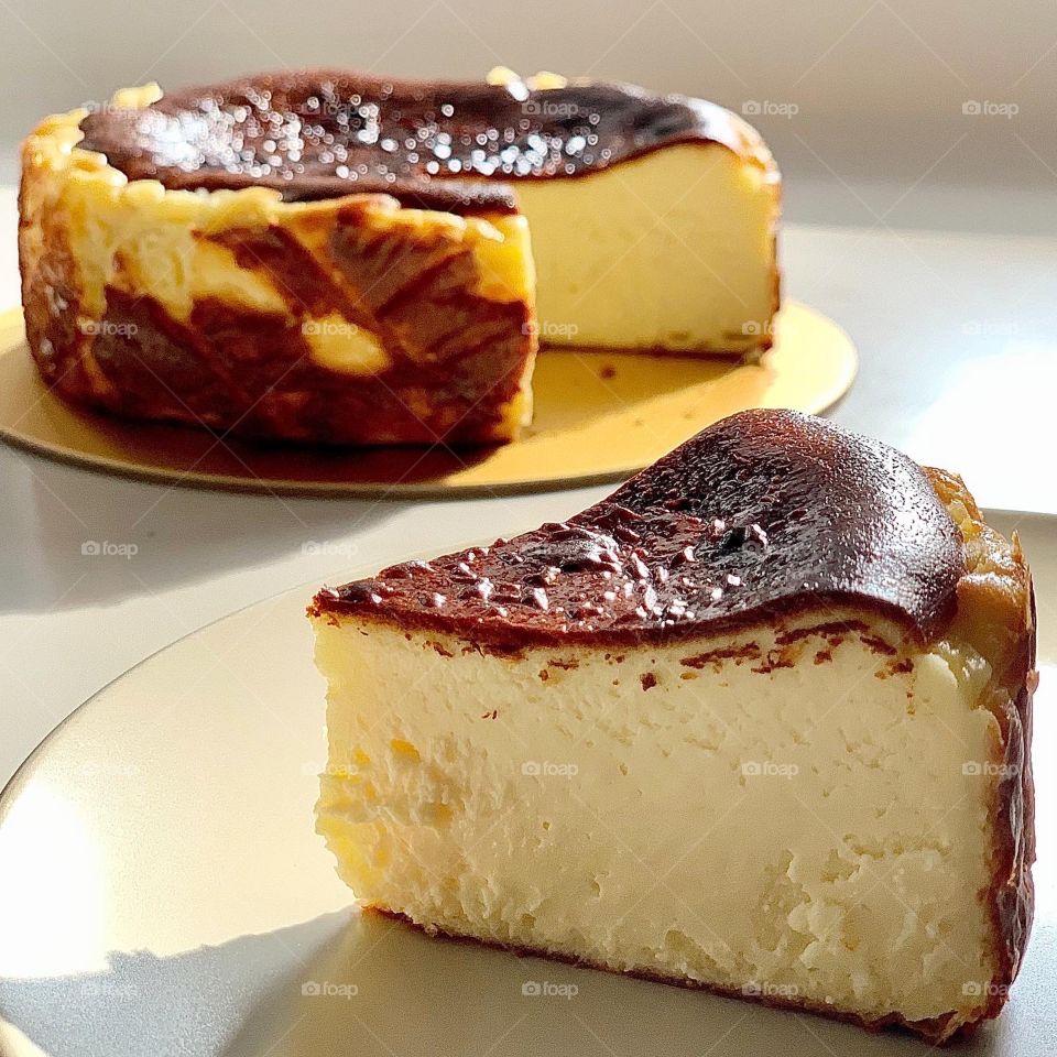 Delicious gooey basque burnt cheesecake on a weekend for the children