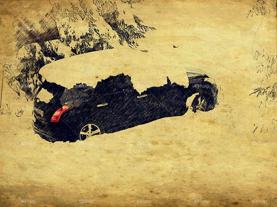 Unreal car stocked in the snow