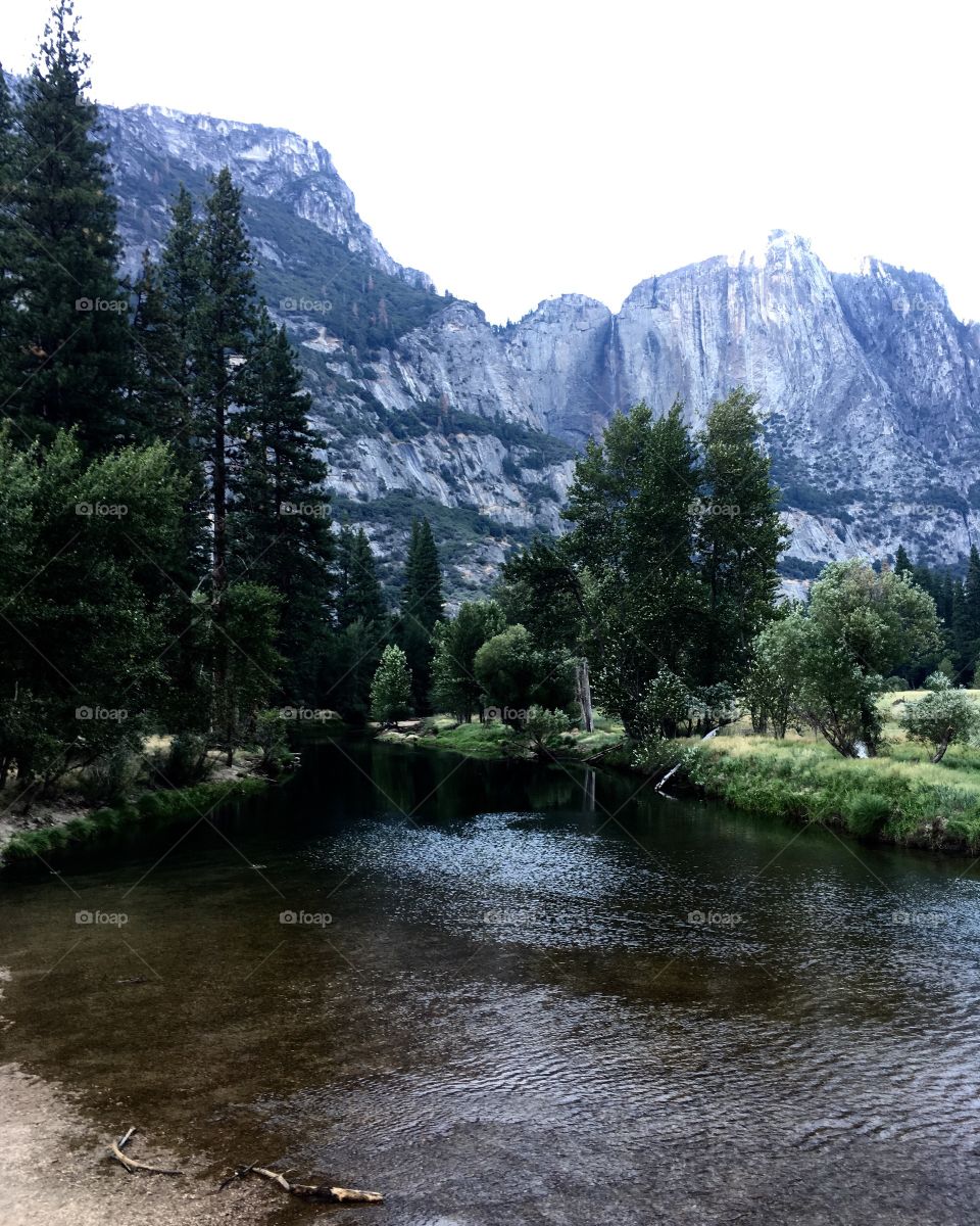 View of rocky mountain near lake