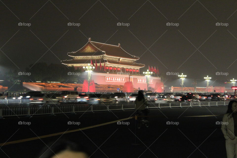 Forbidden City Entrance on foggy night in Beijing China. Forbidden City Entrance on foggy night in Beijing China