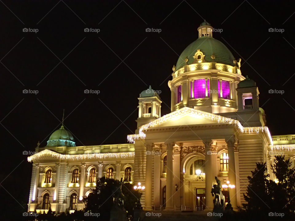 Parlament building in Belgrade Serbia night view