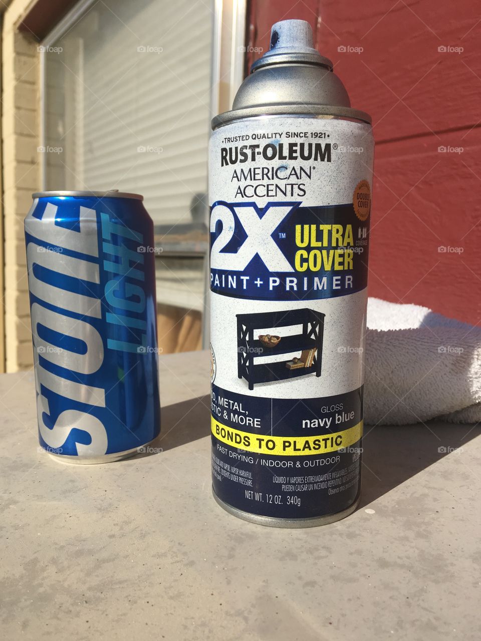 My 12 ounce hand-cramping,cold keystone light and some dark blue spray paint, perfect head change.