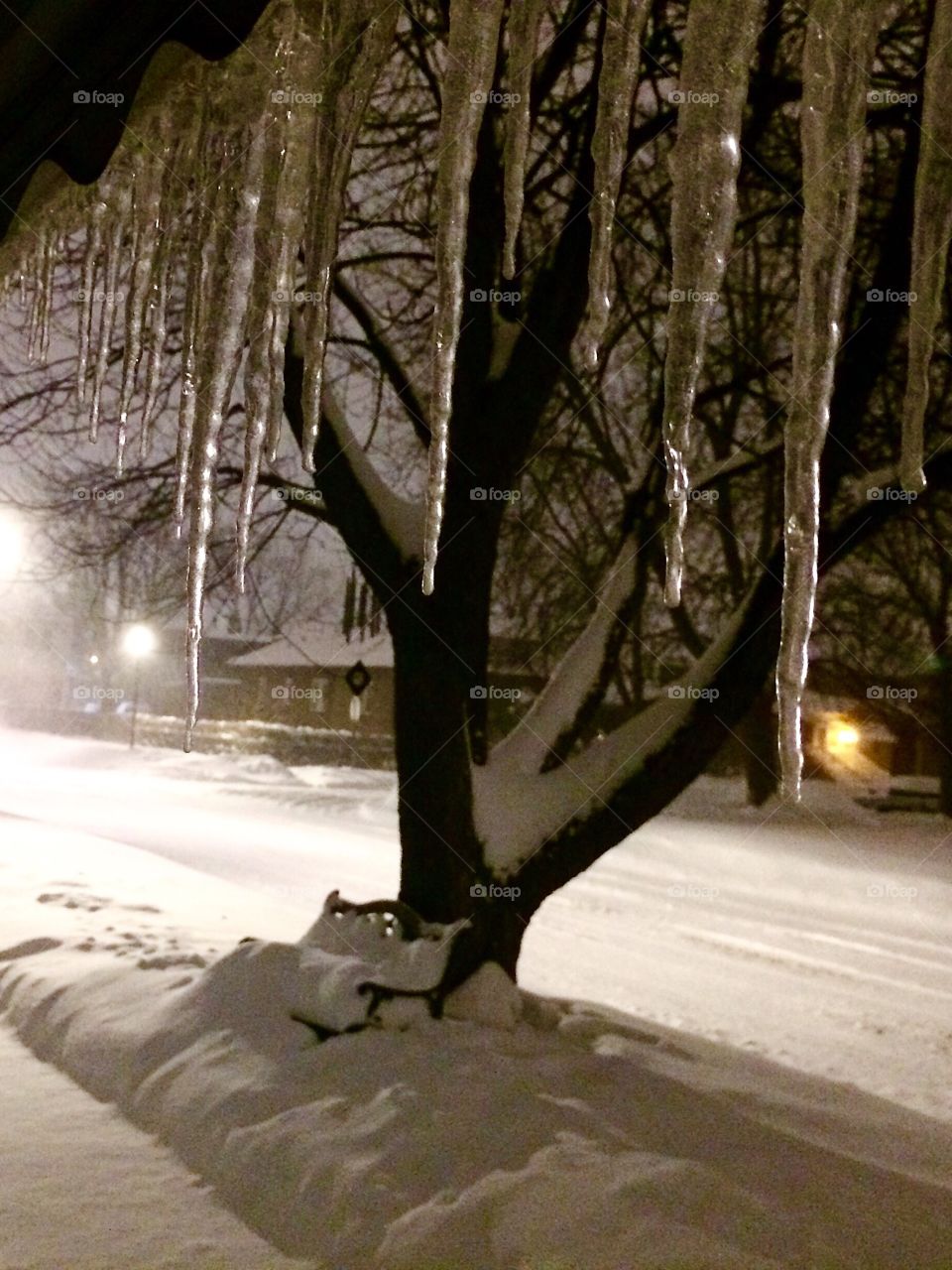 Icicles at night