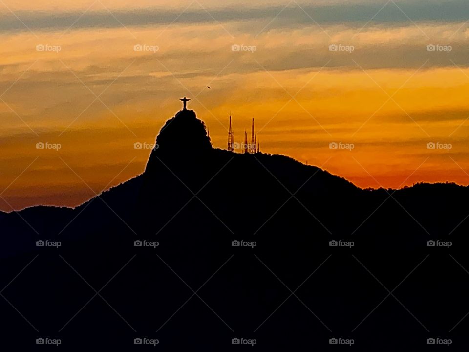 Silhouette Corcovado Rio de Janeiro at sunset 