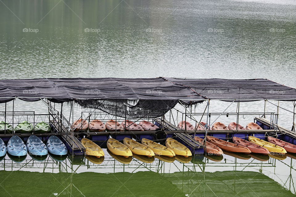 Kayaking in the harbor parking lot at Wang Bon dam Nakhon nayok , Thailand