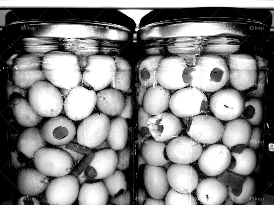 Olives in black and white.