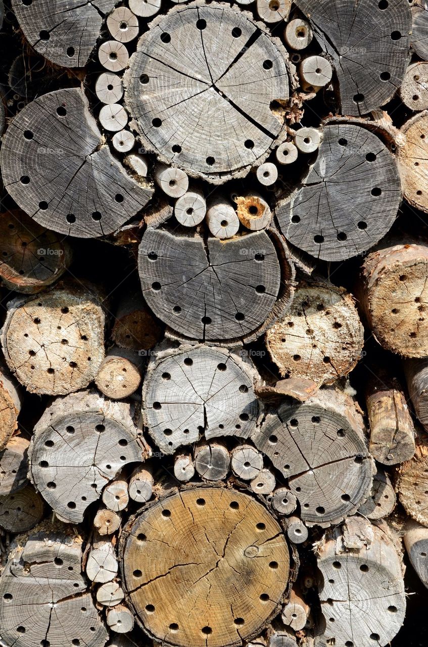 Detail of a man-made beehive.