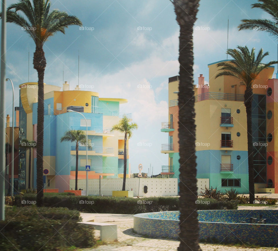 Pastel colored buildings