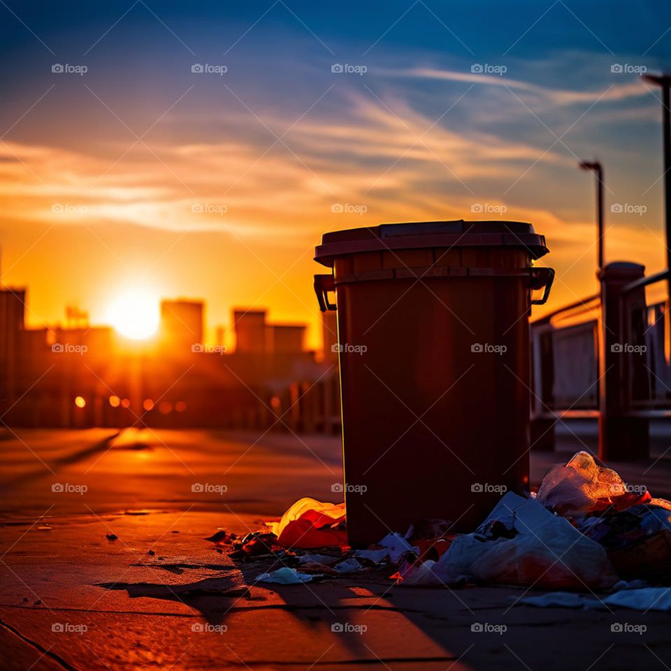 Garbage pail at sunset source