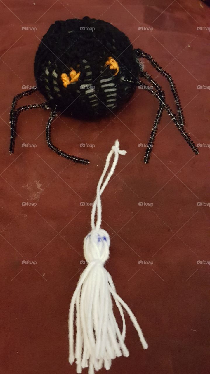 knit spider and ghost tassel