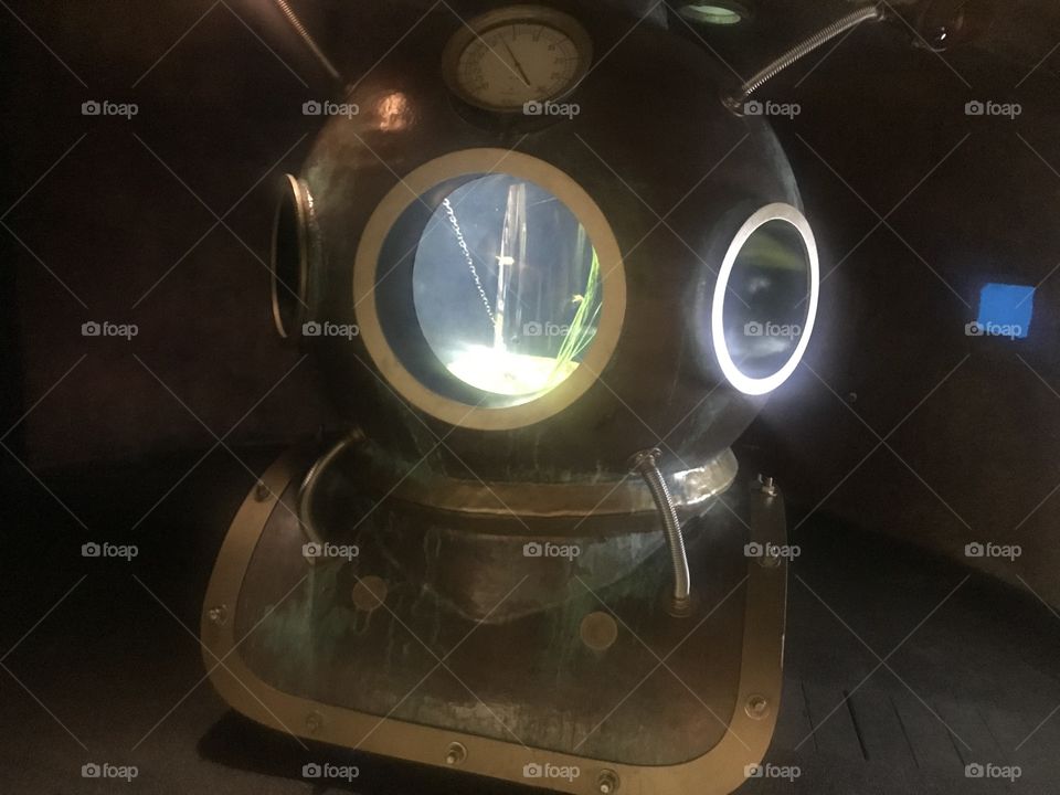 Old school dive suit aquarium 