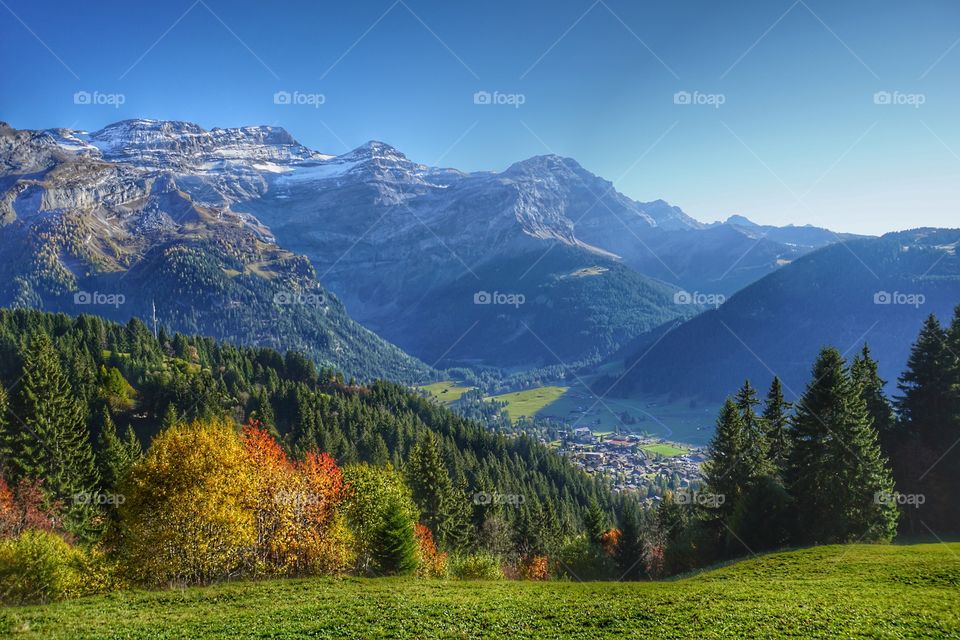 Mountain village in fall colors