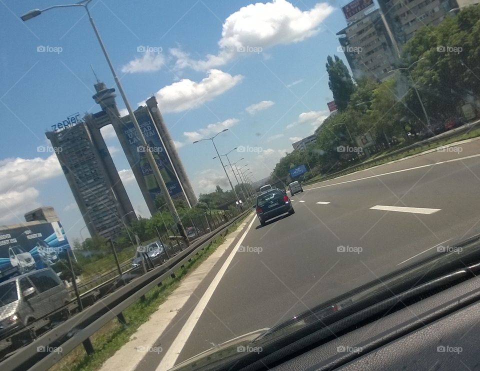 Belgrade Serbia higway. photographed from the moving car