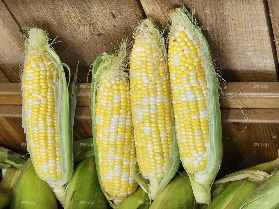 delicious yellow Summer corn against wood background