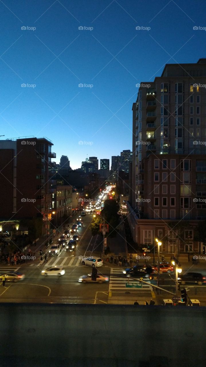 City skyline, evening. San Francisco.