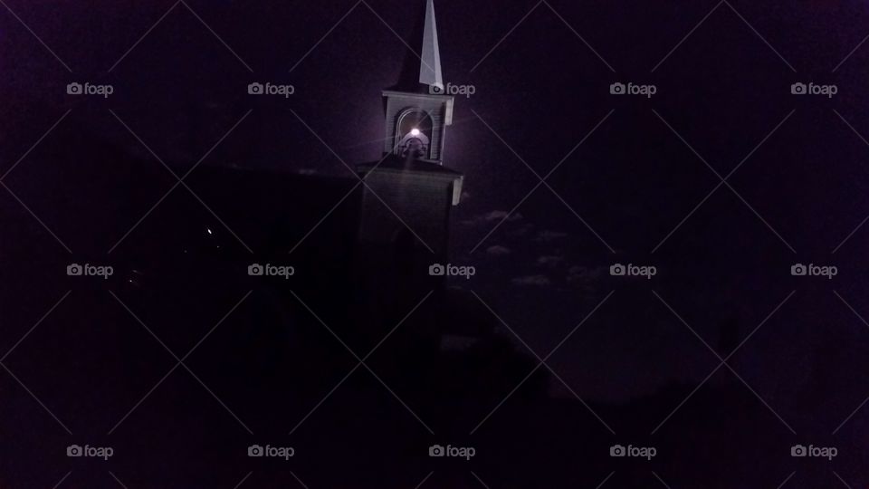 moon through the steeple