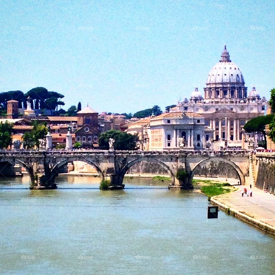 St. Peter's and the Tiber. Taken in Rome from the Bridge of Angels looking at St. Peter's Dome