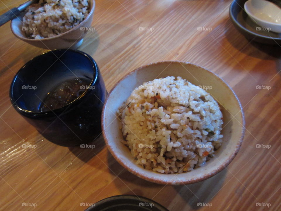 Okinawan Seafood Rice and Sugarcane Awamori.  Restaurant in Tokyo Station, Japan.