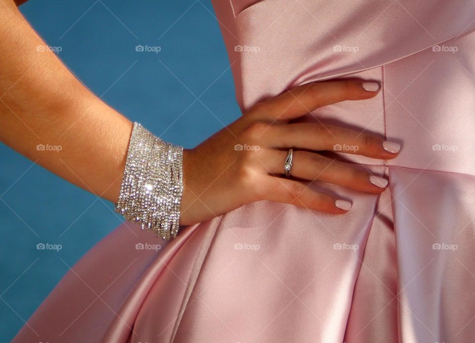 Beautiful woman's hand with sparkling bracelet