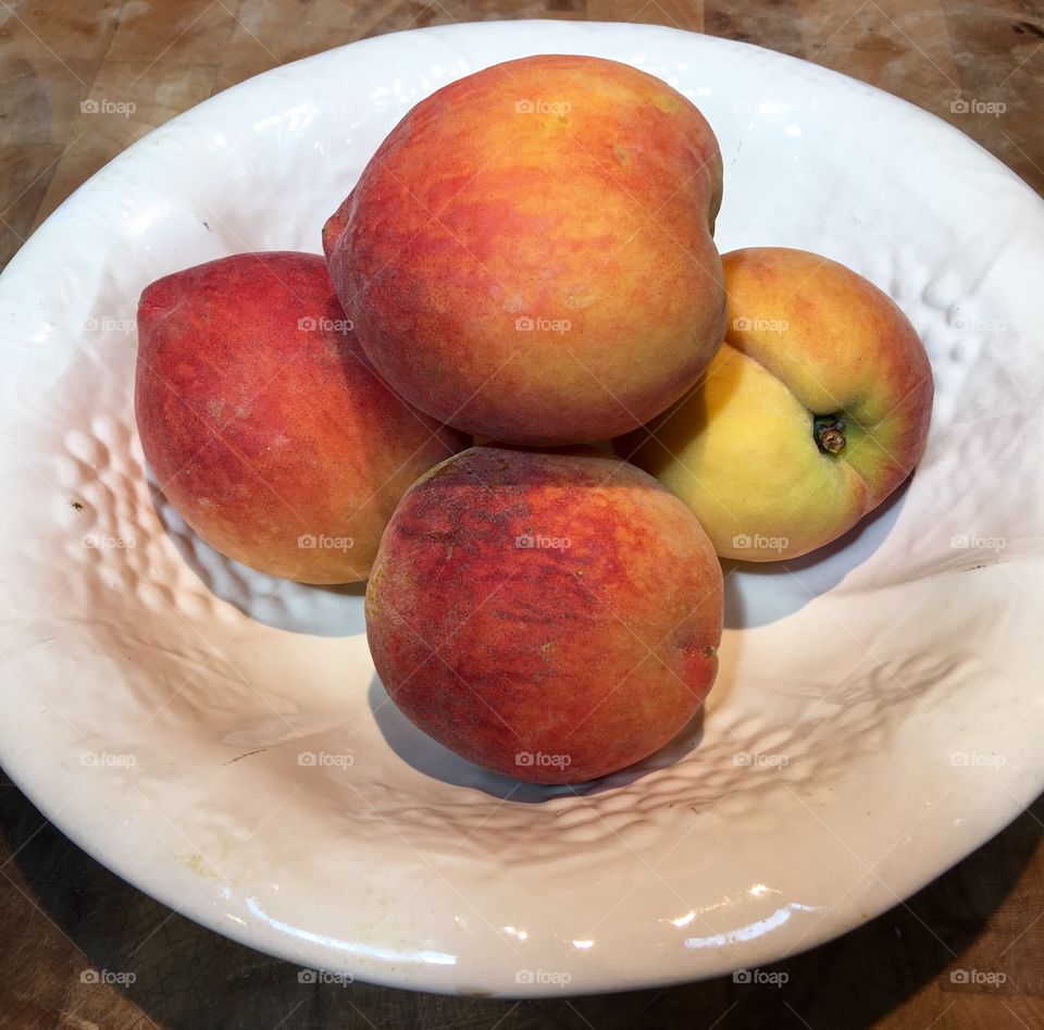 Fresh Peaches in Antique White Bowl