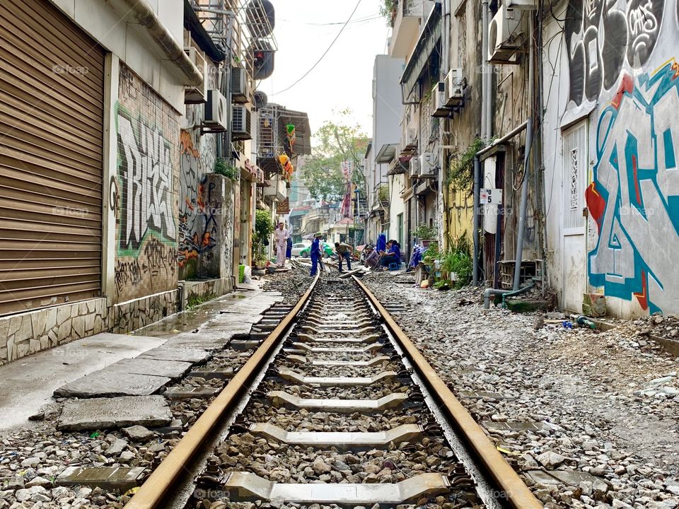 Train tracks, Hanoi Old Quarter, Vietnam 
