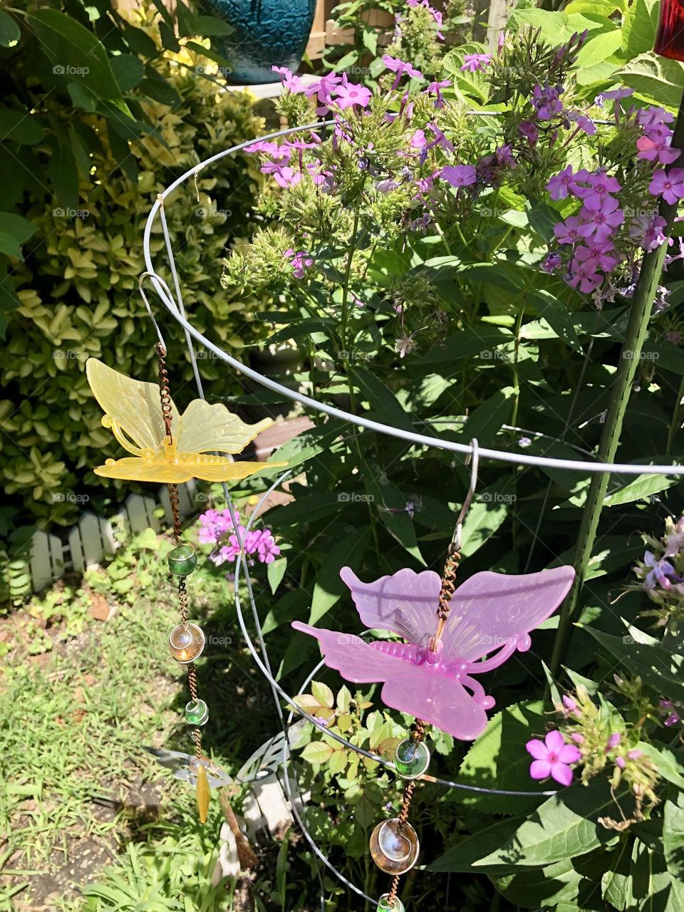 Close up to the butterfly garden decor 